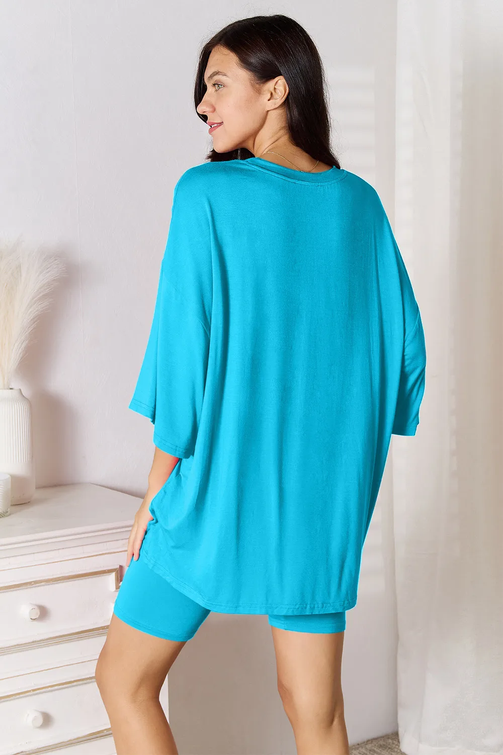 Full Size Soft Rayon Three-Quarter Sleeve Top and Shorts Set, image 4
