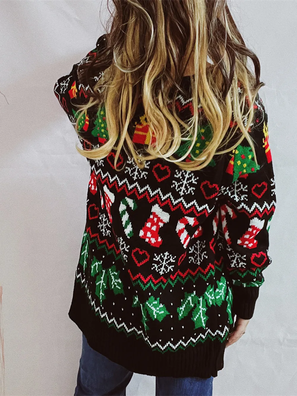 Printed Button Up V-Neck Long Sleeve Cardigan with Pockets, image 2