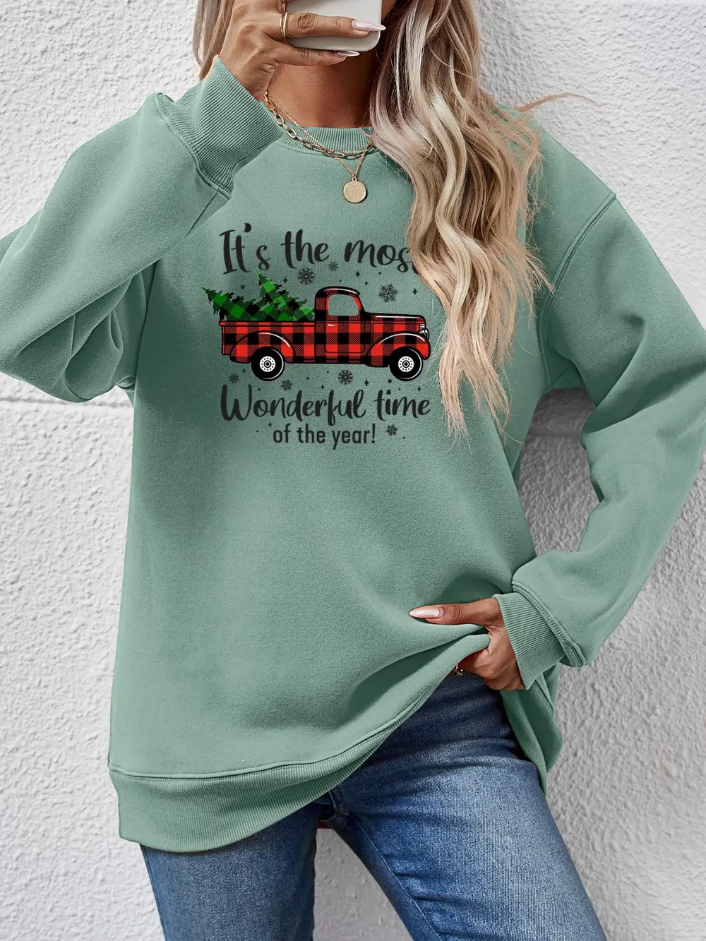 Graphic Round Neck Long Sleeve Sweatshirt, image 22