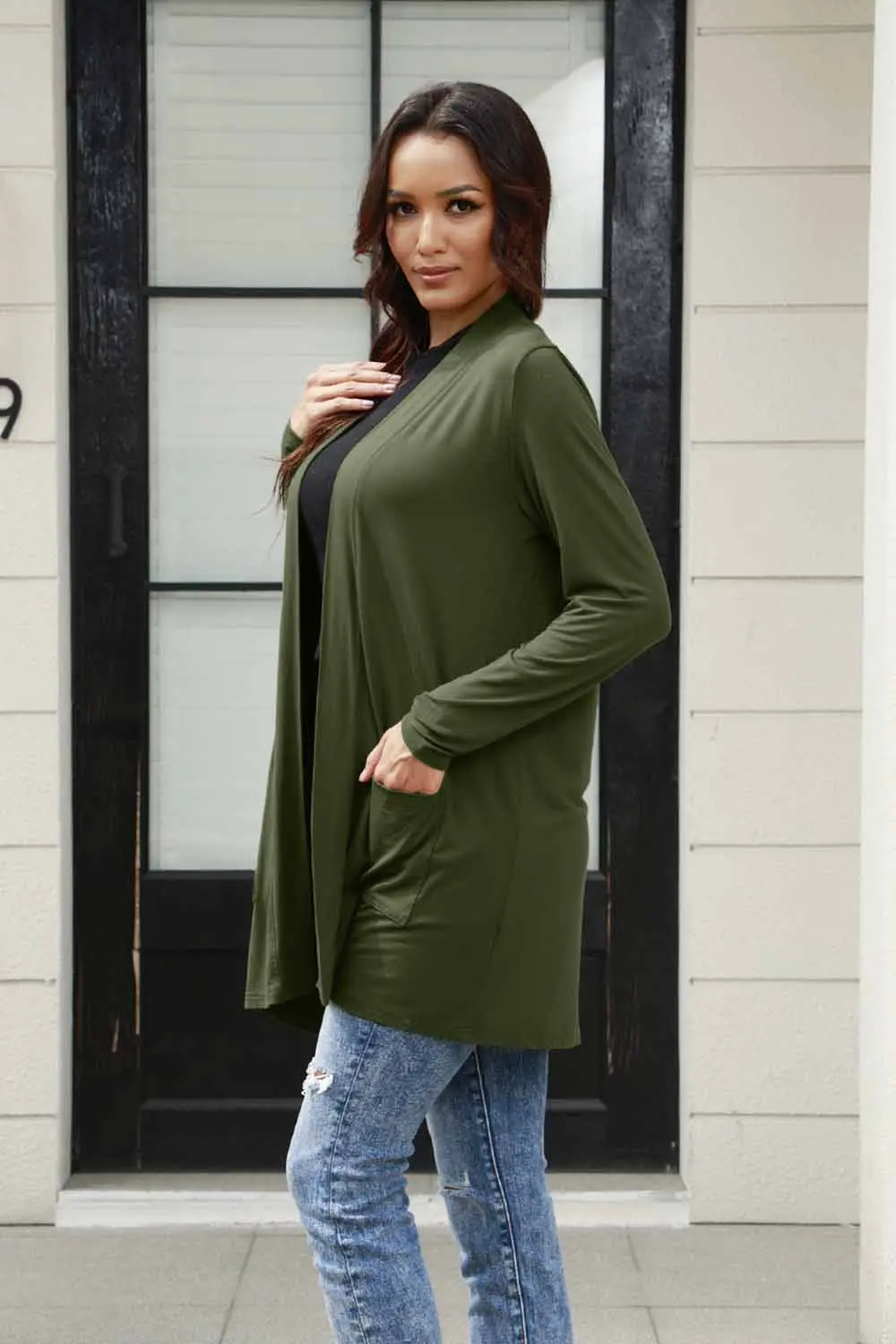 Full Size Open Front Long Sleeve Cardigan with Pockets, image 9