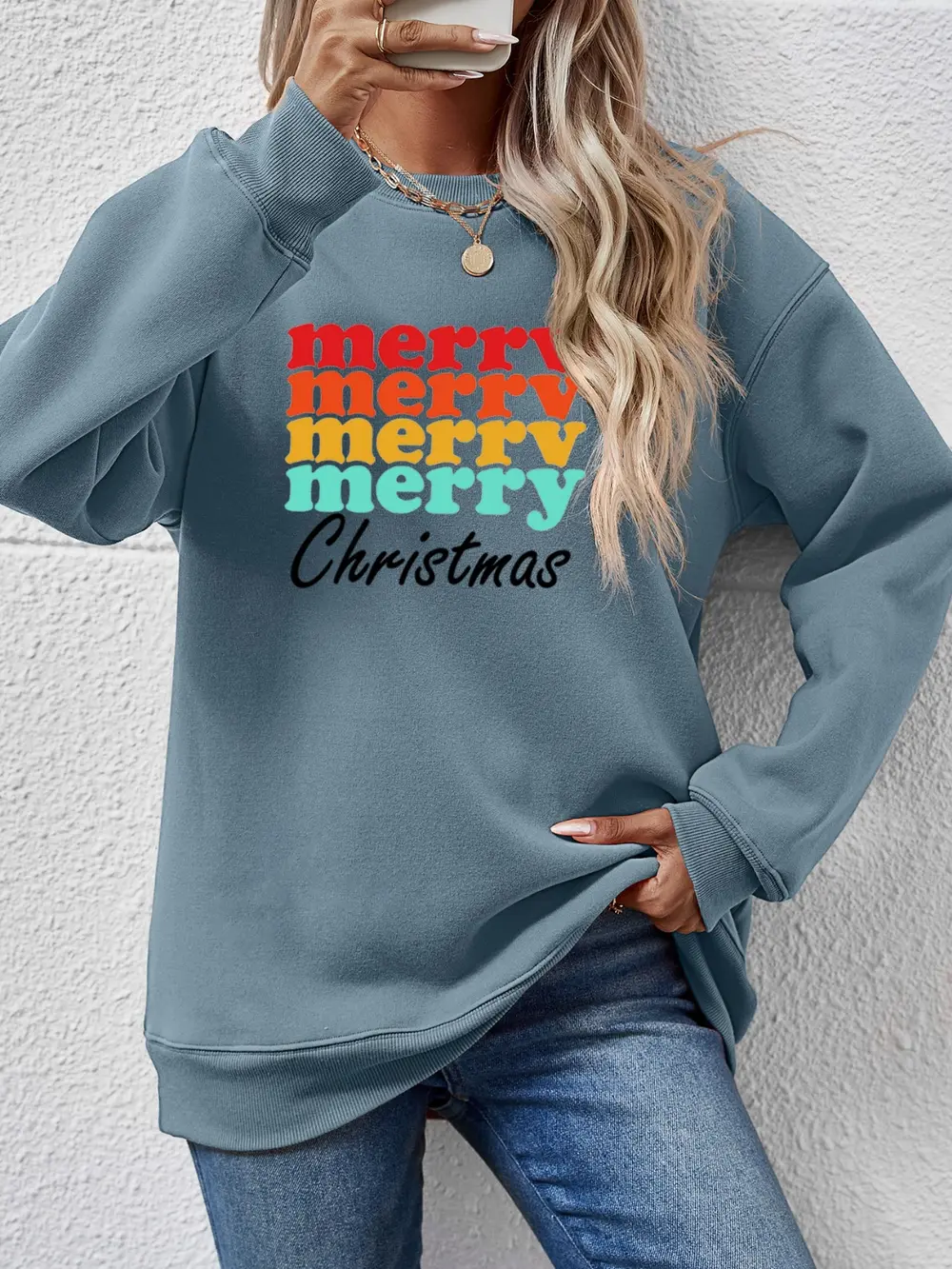 MERRY CHRISTMAS Graphic Long Sleeve Sweatshirt, image 2