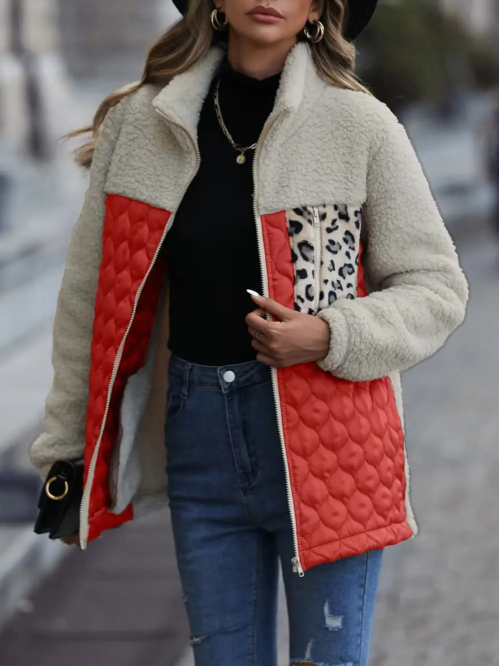 Leopard Color Block Zip-Up Jacket, image 17