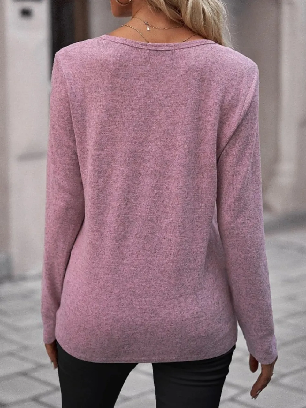 Round Neck Buttoned Long Sleeve T-Shirt, image 4