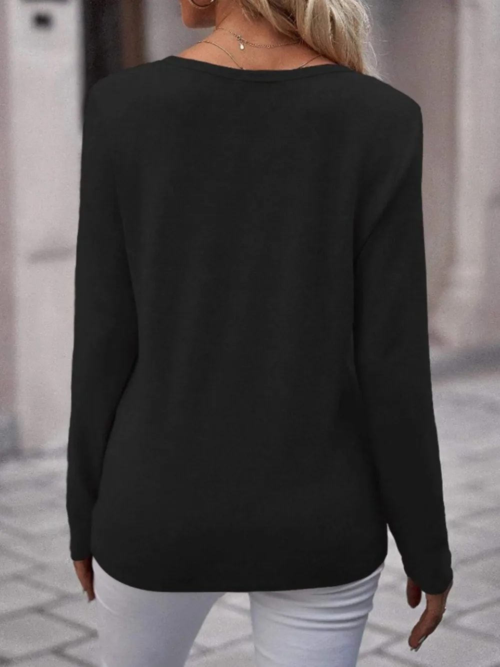 Round Neck Buttoned Long Sleeve T-Shirt, image 5