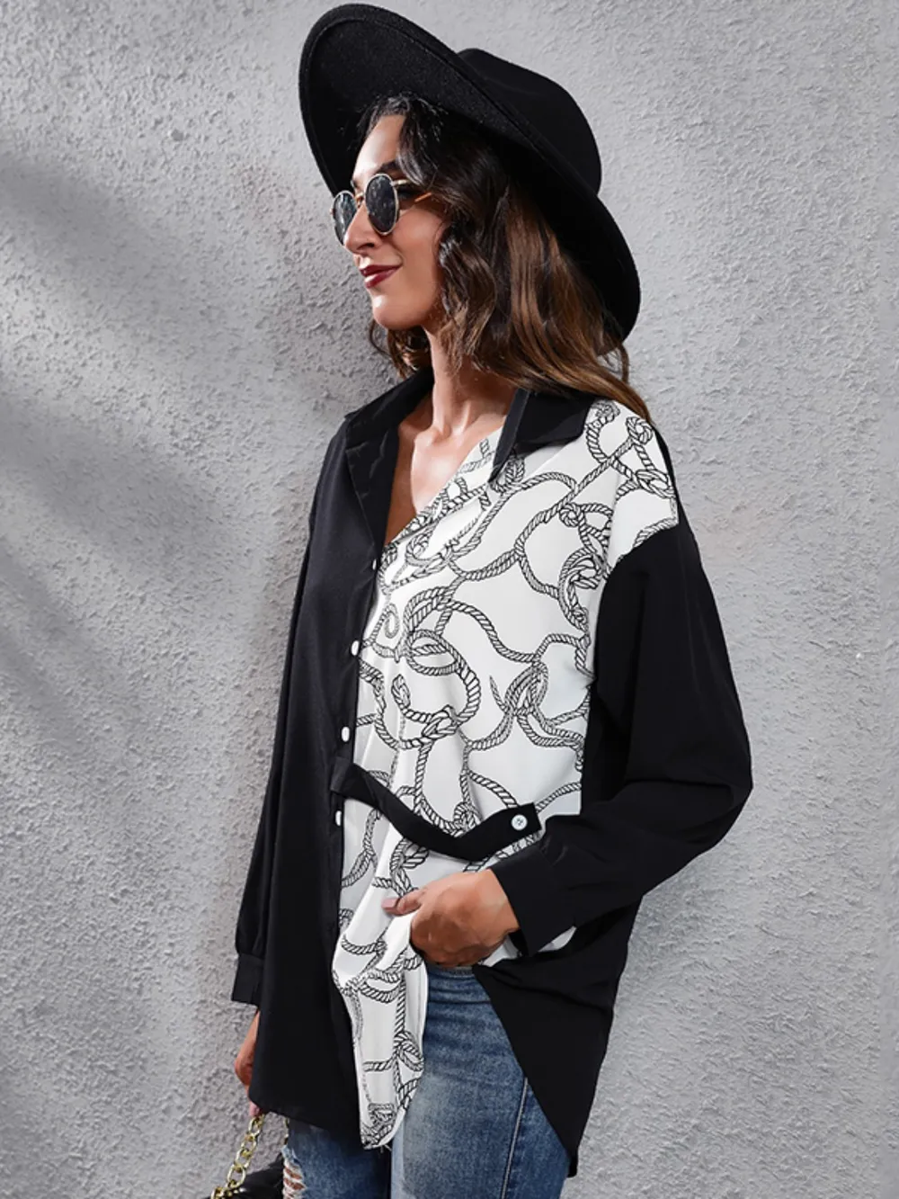 Contrast Button Up Long Sleeve Shirt, image 5