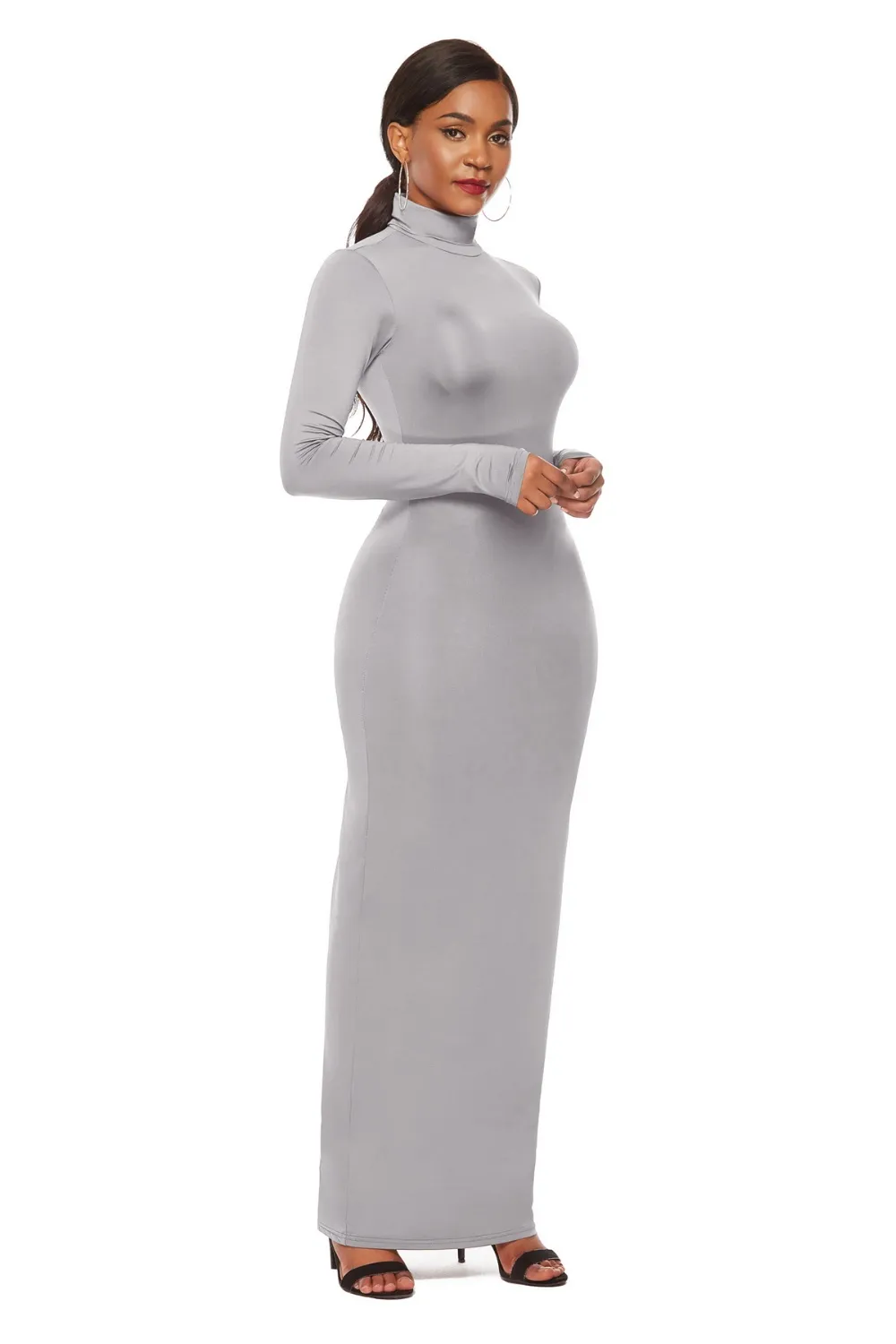 Mock Neck Long Sleeve Maxi Slim Dress, image 7
