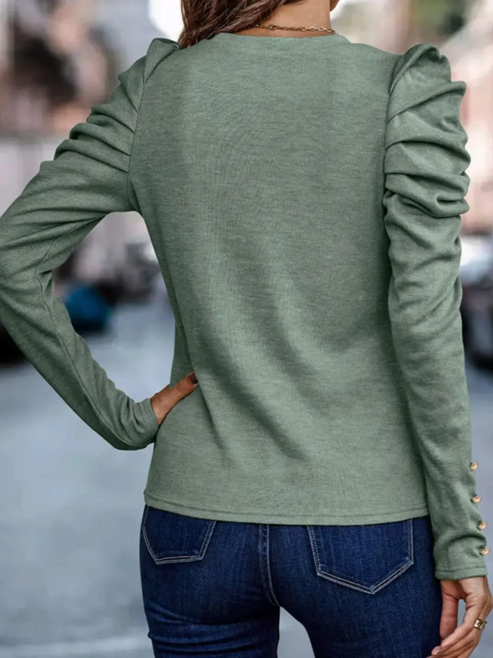 Round Neck Puff Sleeve Sleeve Blouse, image 2