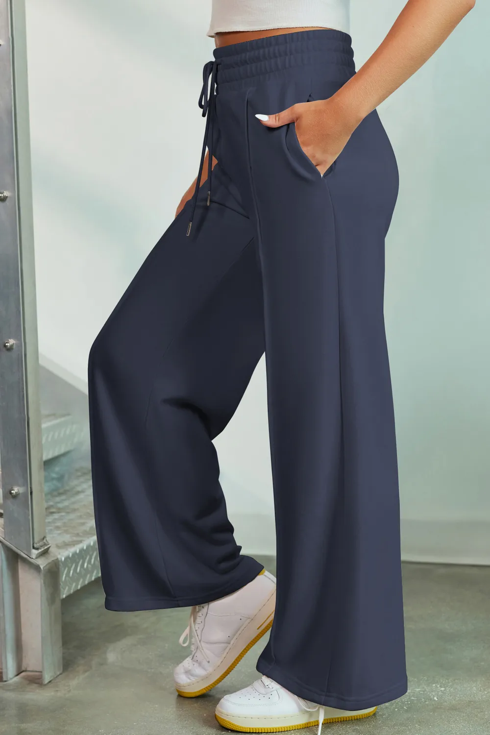 Drawstring Wide Leg Pants with Pockets, image 5