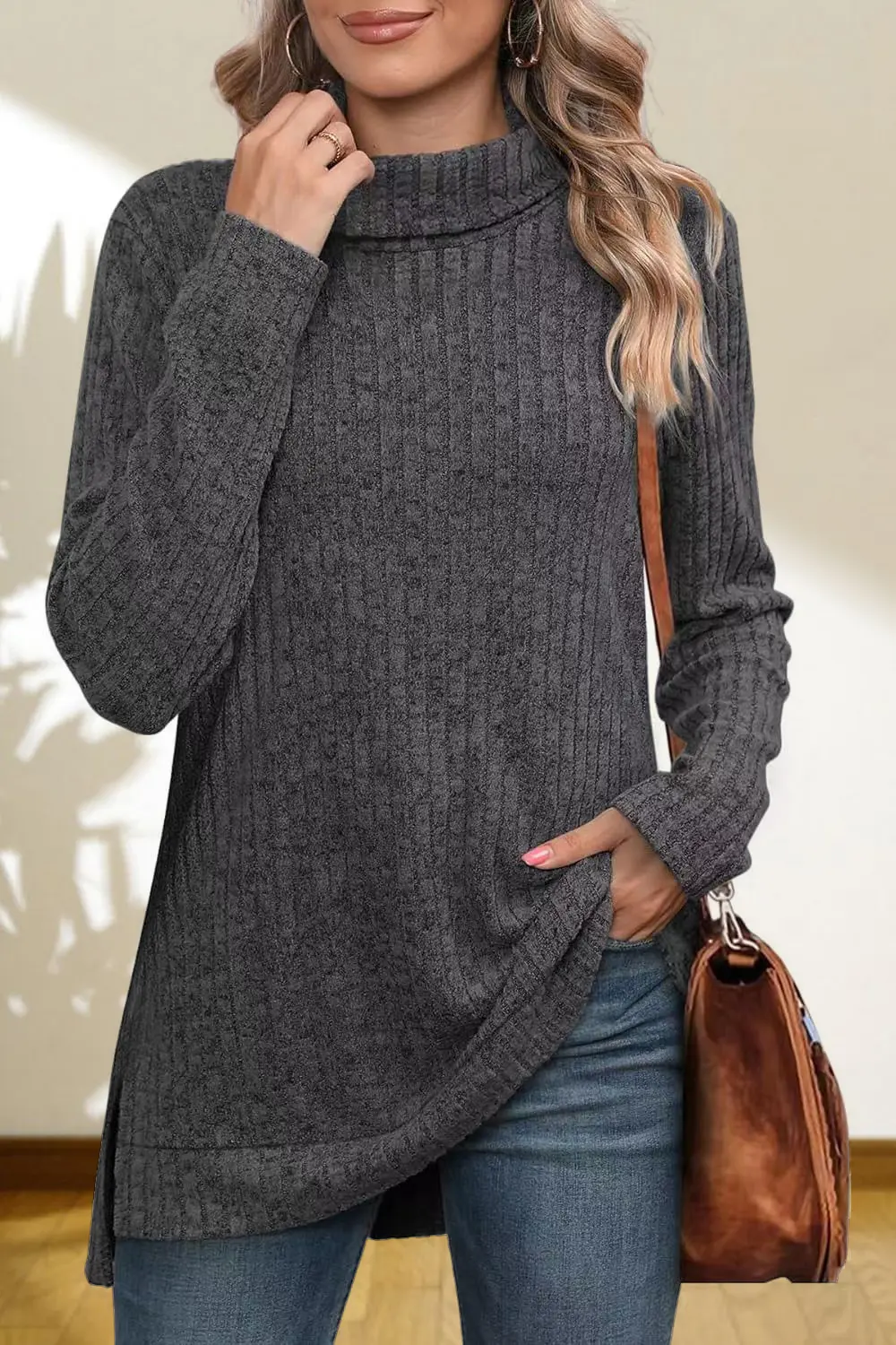 Turtleneck High Low Top, image 23