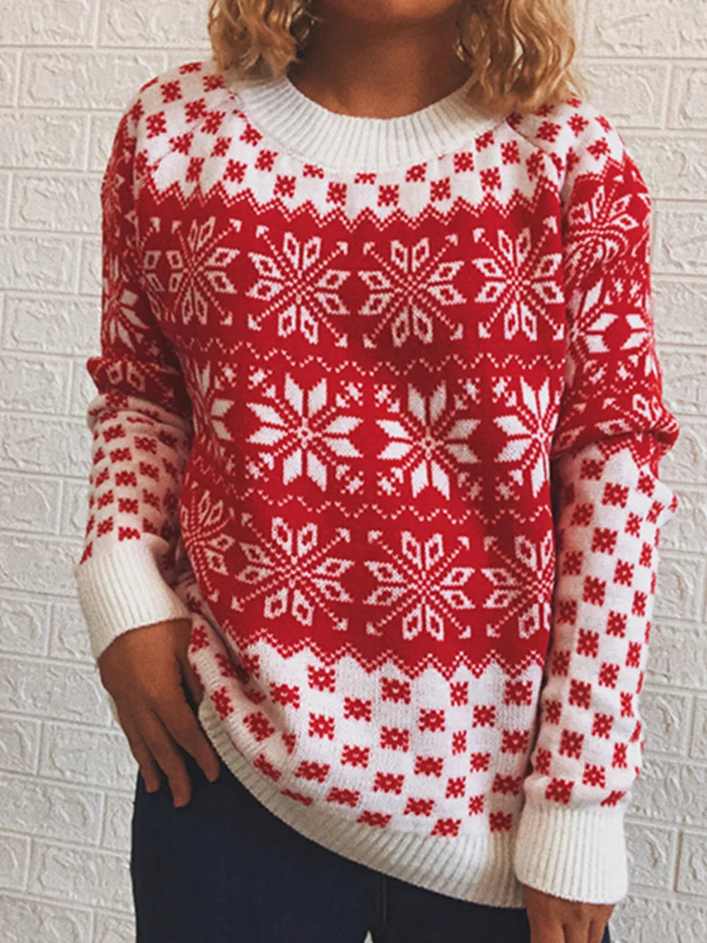 Snowflake Pattern Long Sleeve Sweater, image 5