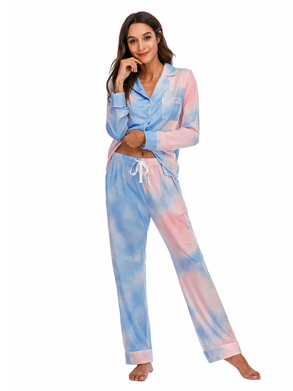 Collared Neck Long Sleeve Loungewear Set with Pockets, image 20