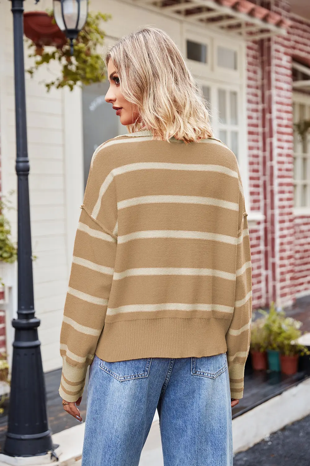 Striped Johnny Collar Sweater, image 9