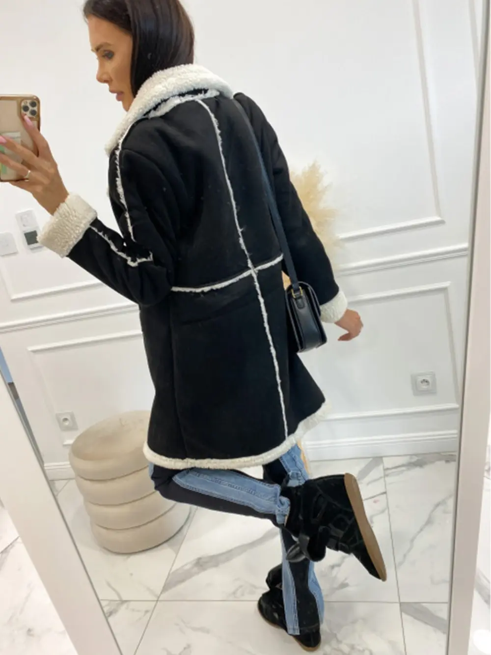 Lapel Collar Exposed Seam Buttoned Coat, image 6