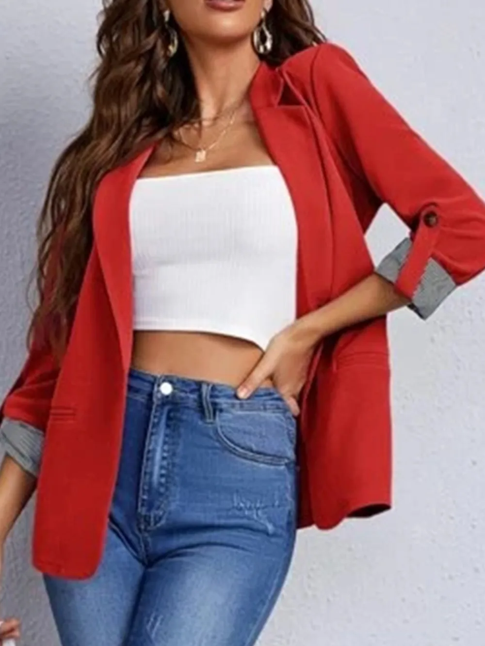 Lapel Collar Roll-Tab Sleeve Blazer, image 13