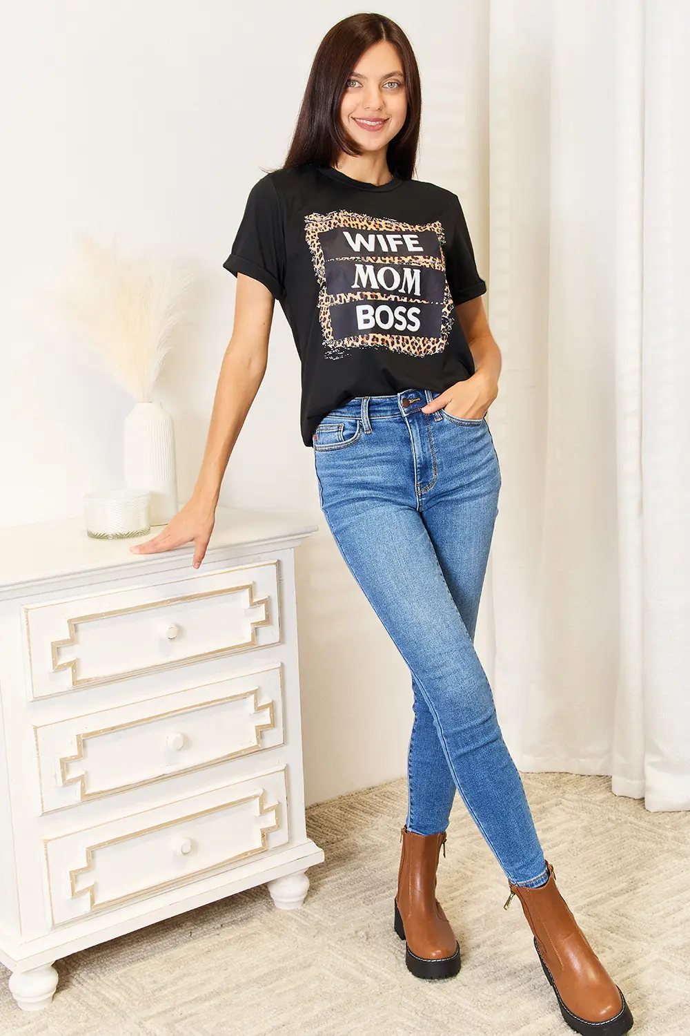 WIFE MOM BOSS Leopard Graphic T-Shirt, image 4
