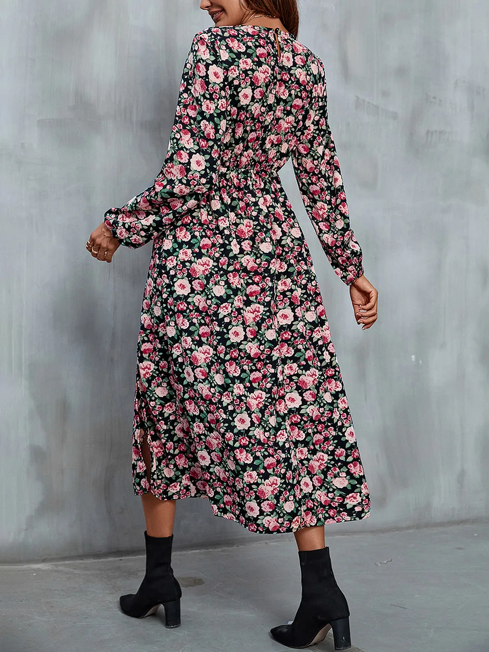 Floral V-Neck Slit Midi Dress, image 5