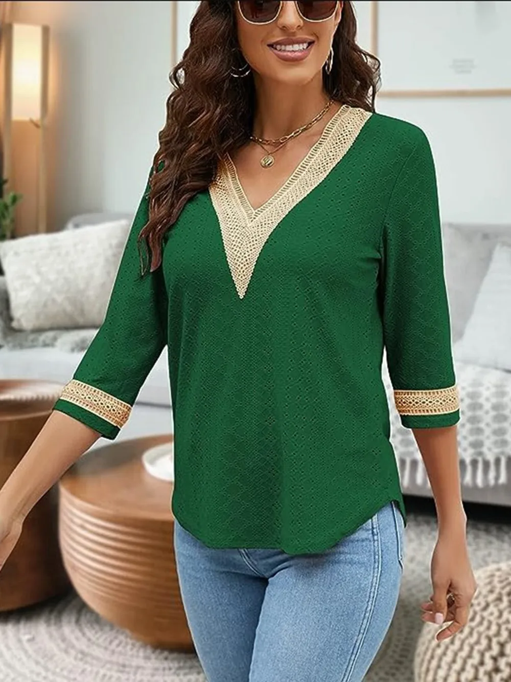 V-Neck Eyelet Blouse, image 16