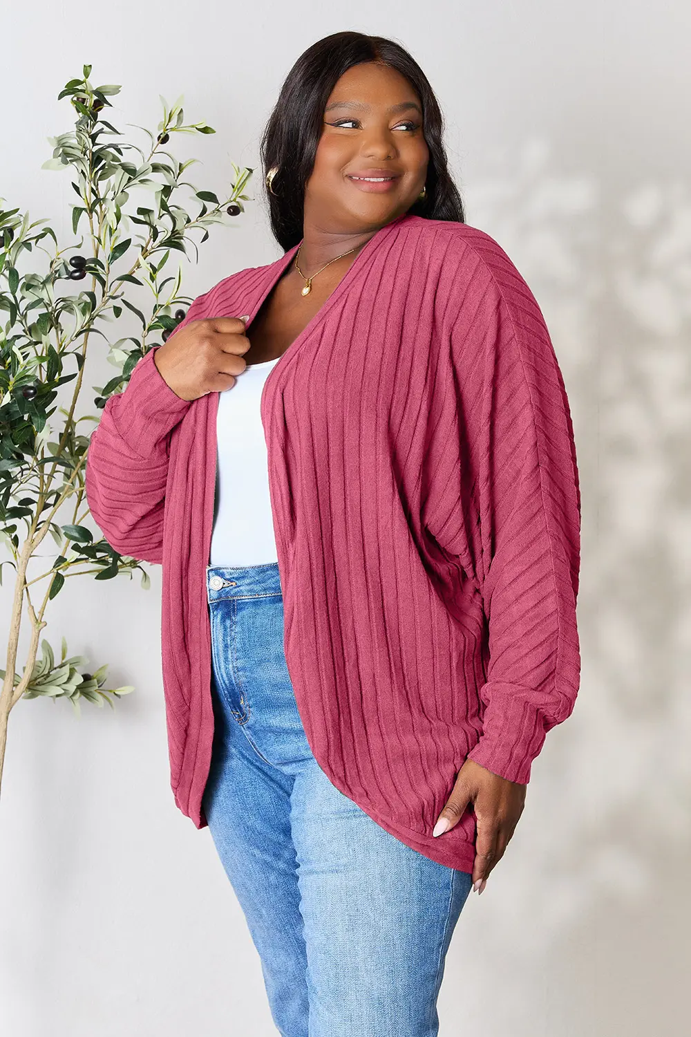 Full Size Ribbed Cocoon Cardigan, image 10
