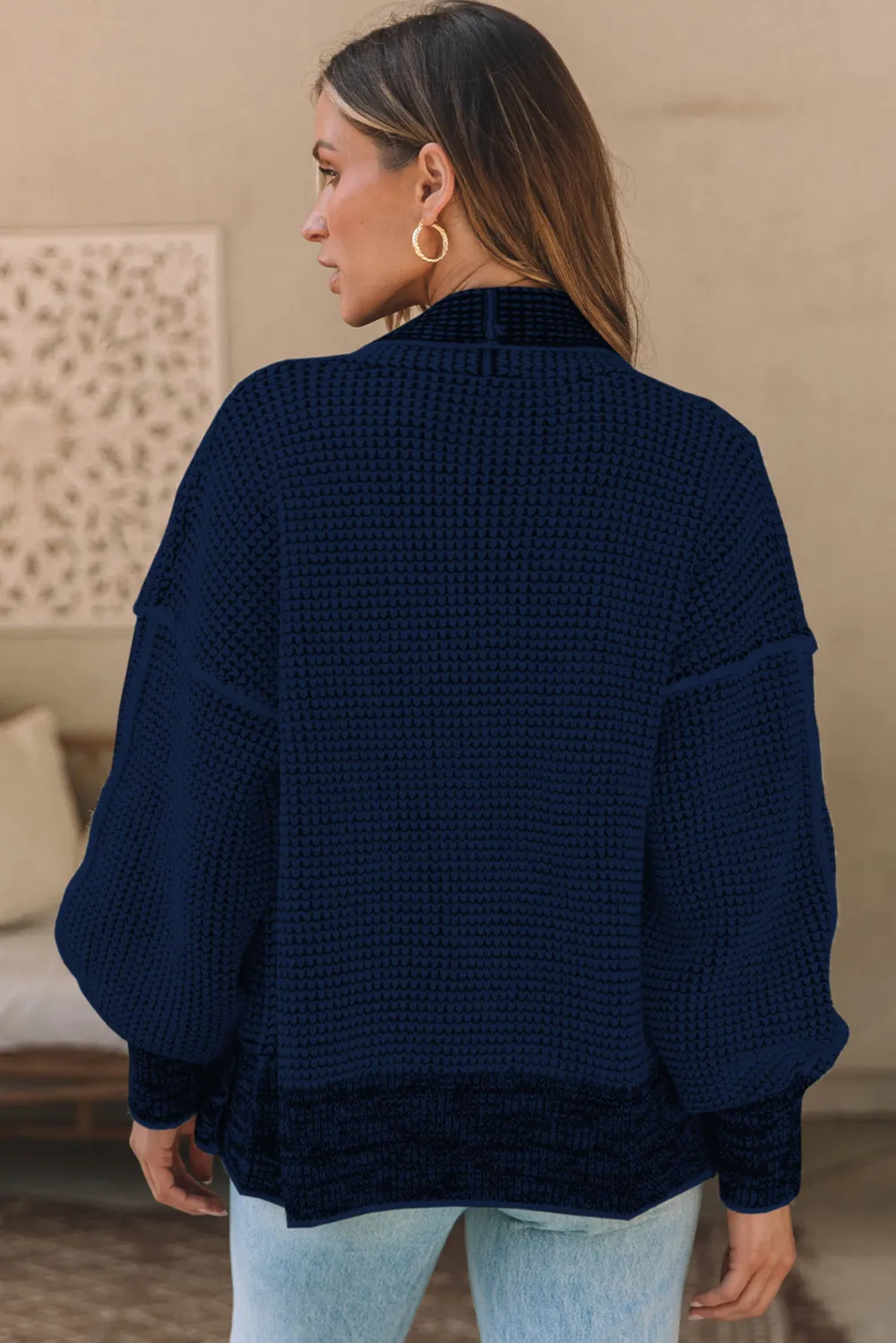 Waffle-knit Pocketed Open Front Cardigan, image 11