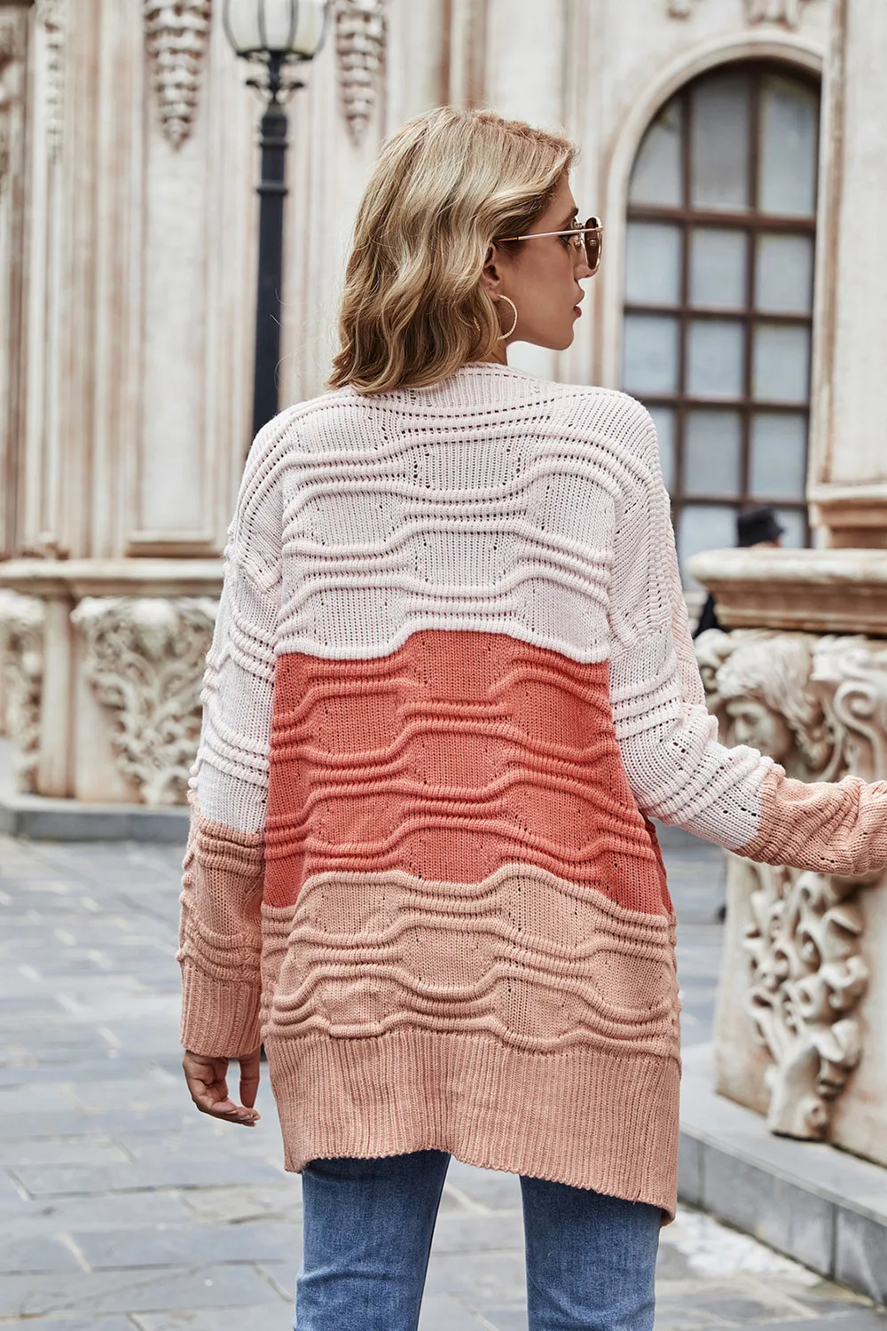 Color Block Openwork Open Front Cardigan, image 3