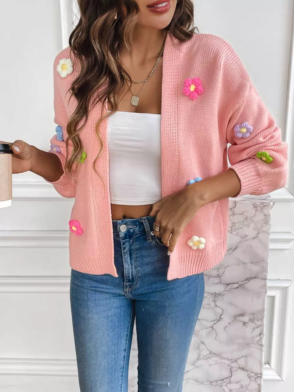 Floral Long Sleeve Open Front Cardigan, image 5