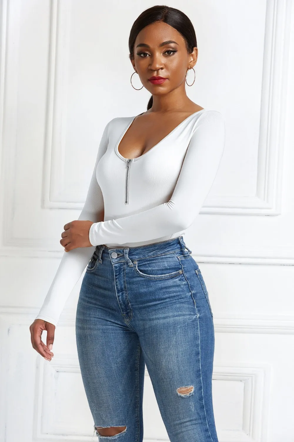 Half Zip Scoop Neck Long Sleeve Bodysuit, image 31