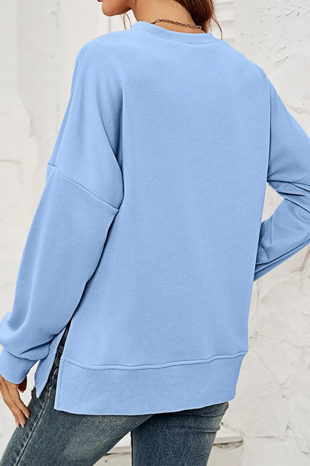 Round Neck Dropped Shoulder Slit Sweatshirt, image 7