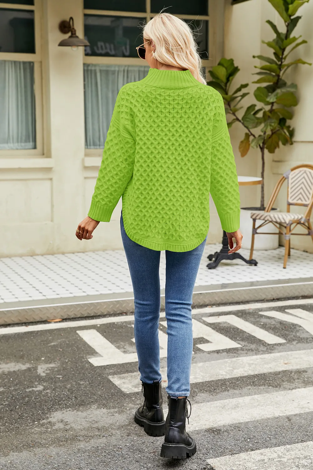 Slit Long Sleeve Mock Neck Sweater, image 8