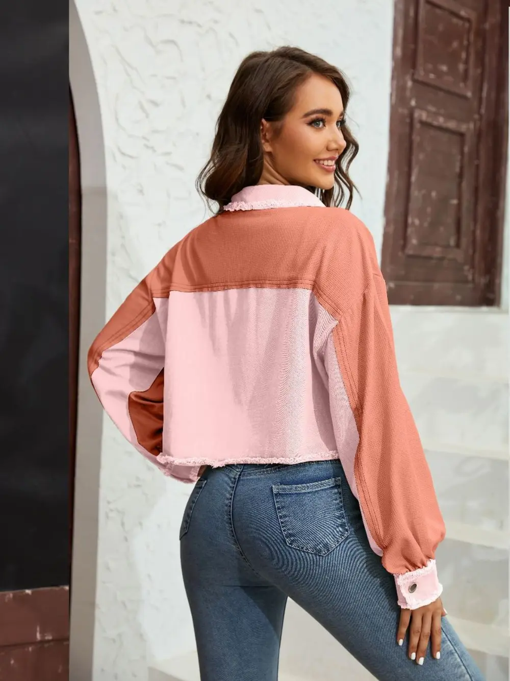 Color Block Crop Jacket with Pockets, image 5