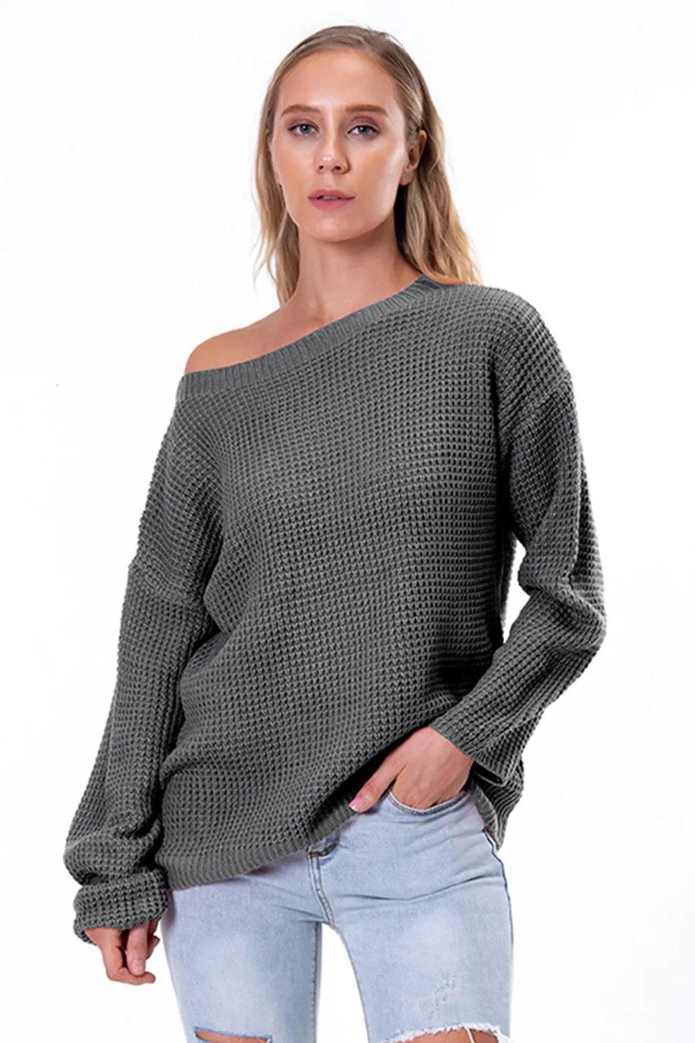 Boat Neck Drop Shoulder Long Sleeve Sweater, image 17