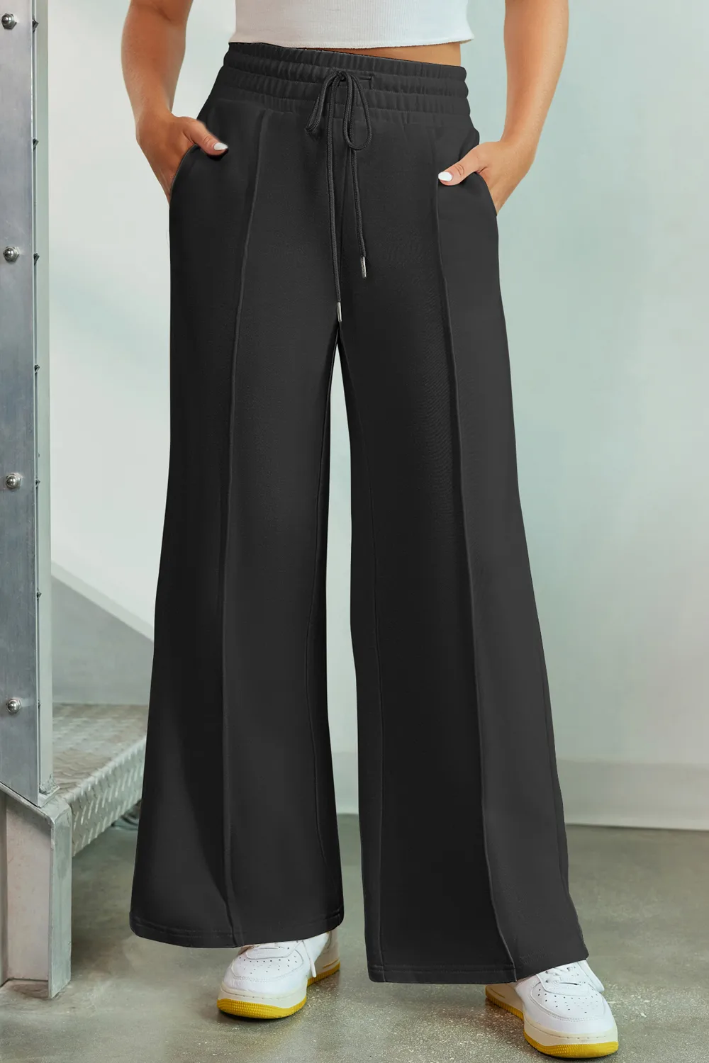 Drawstring Wide Leg Pants with Pockets, image 6