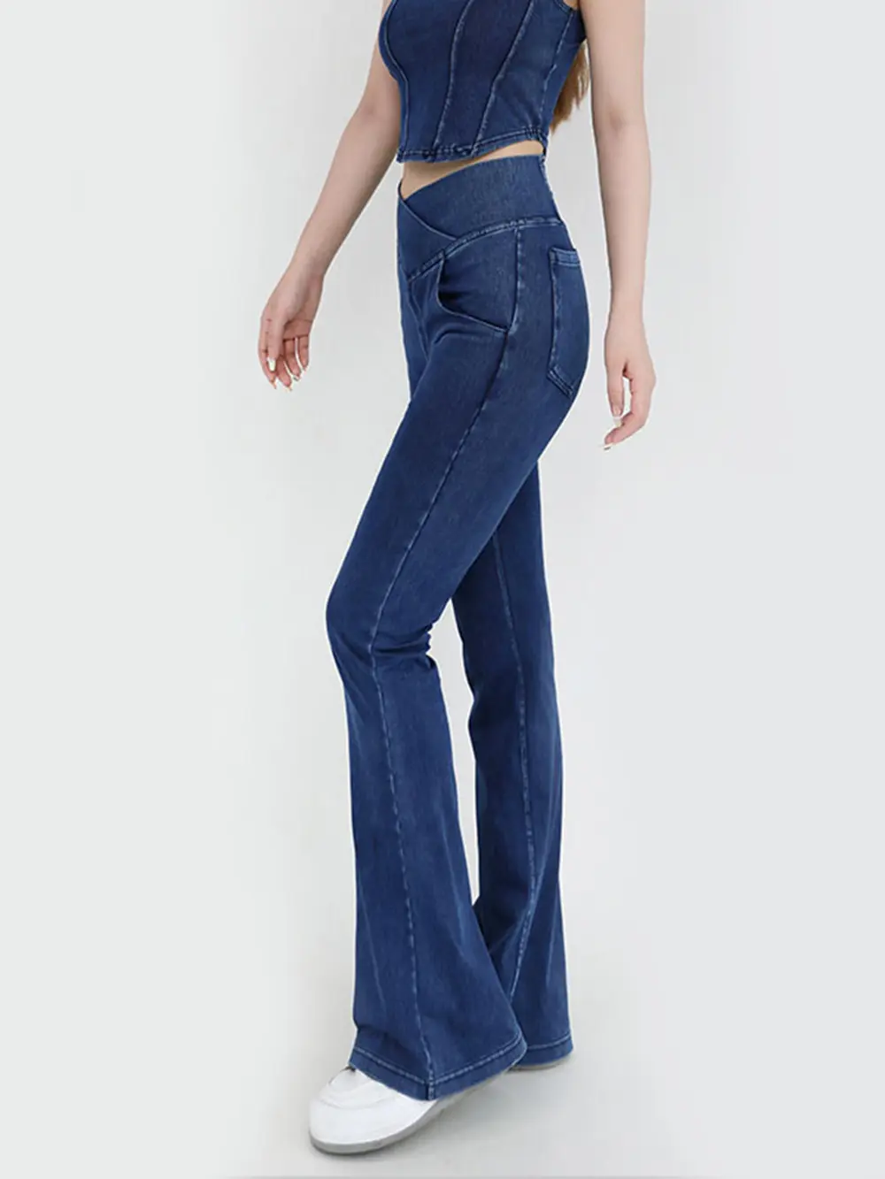 Wide Waistband Bootcut Jeans with Pockets, image 3