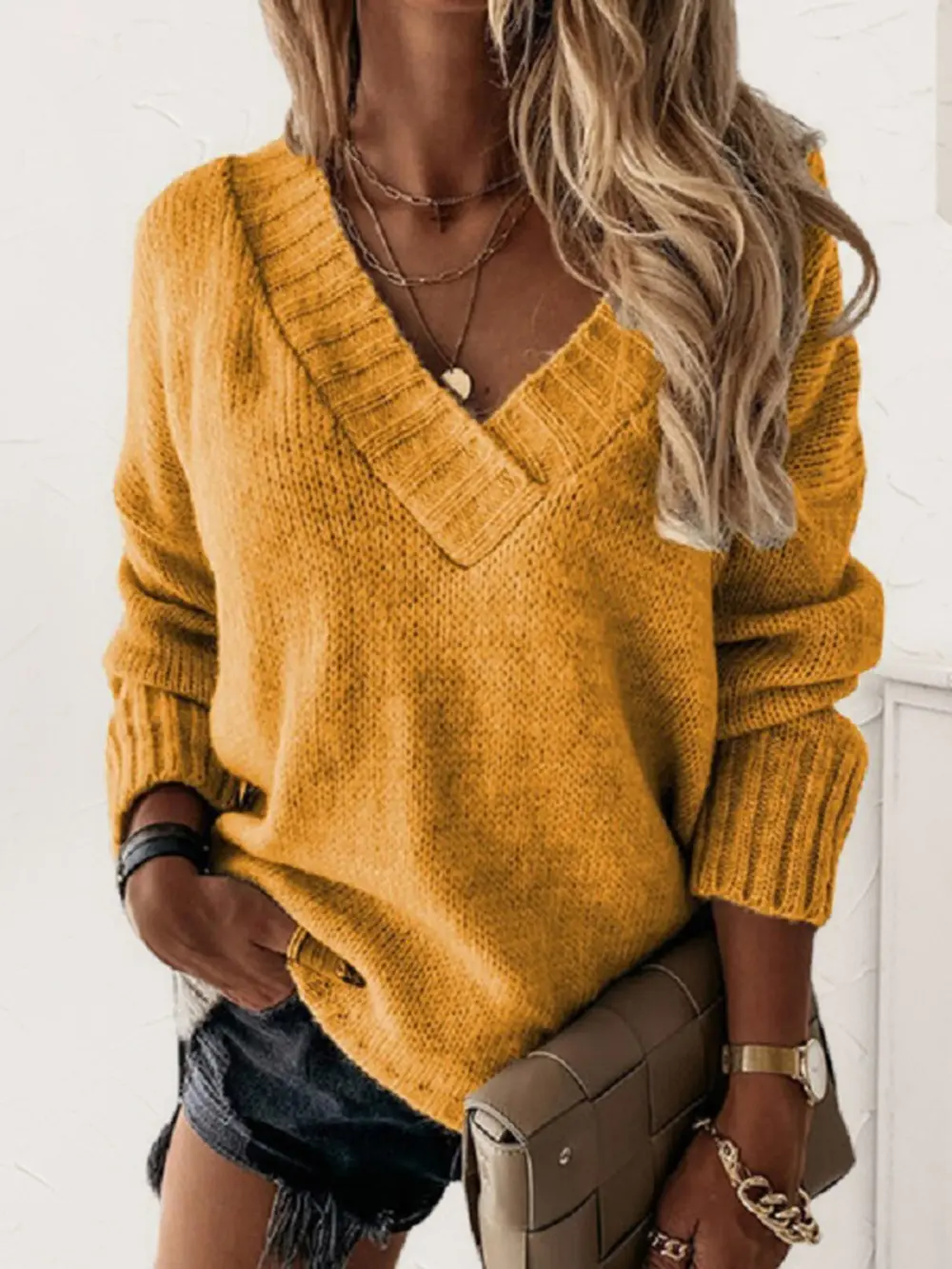 V-Neck Long Sleeve Knit Top, image 19