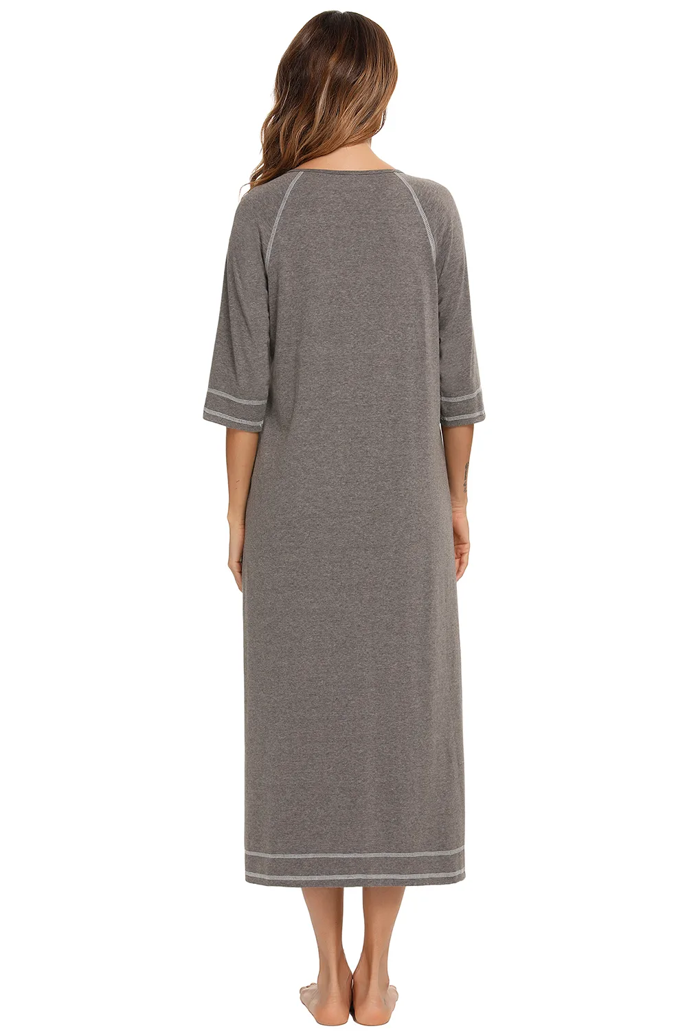 Zip Up Slit Round Neck Night Dress with Pockets, image 22