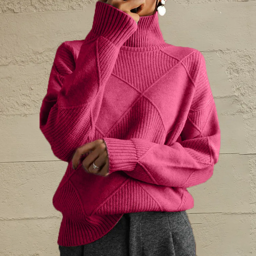 Geometric Turtleneck Long Sleeve Sweater, image 2