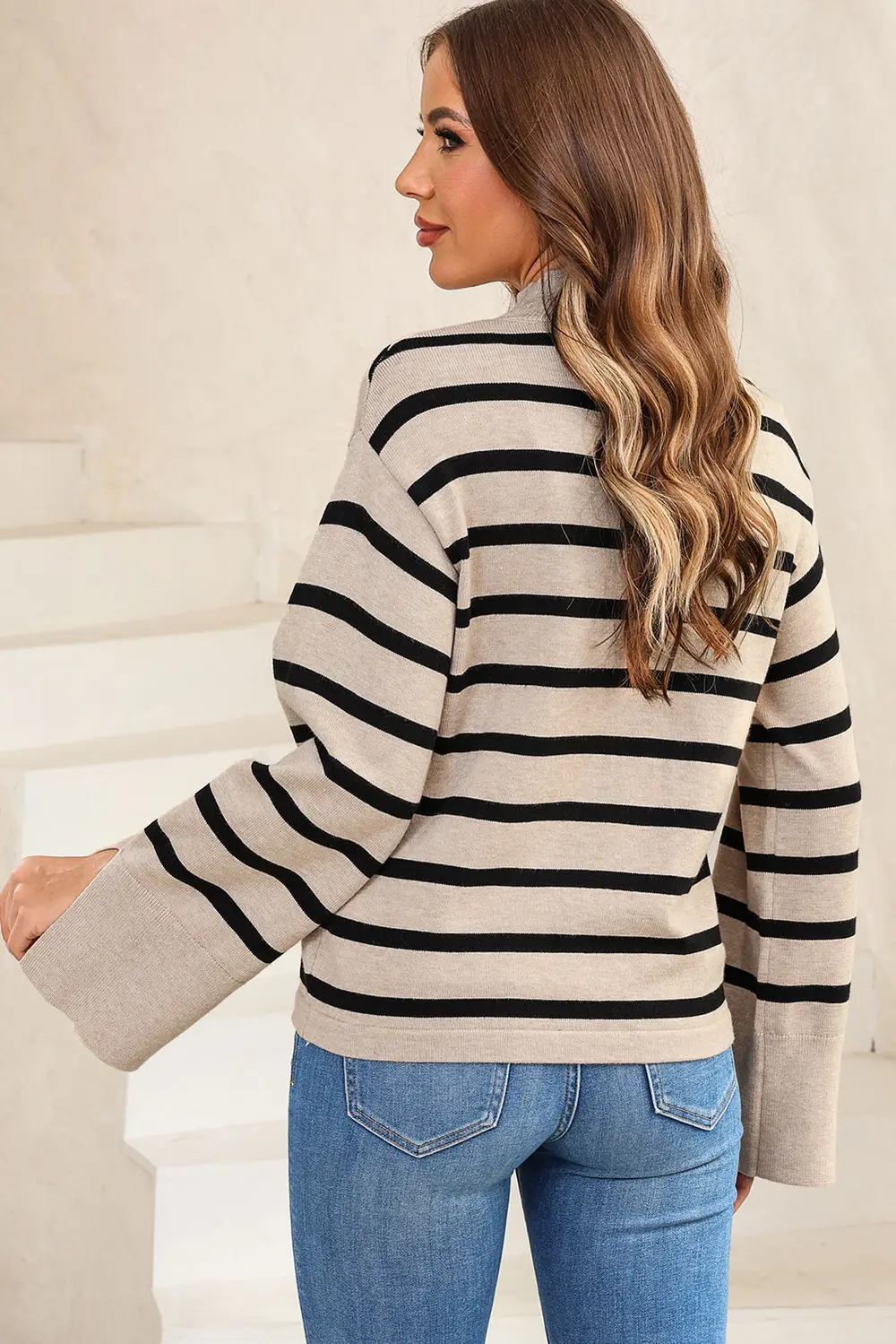 Striped Slit Drop Shoulder Sweater, image 6