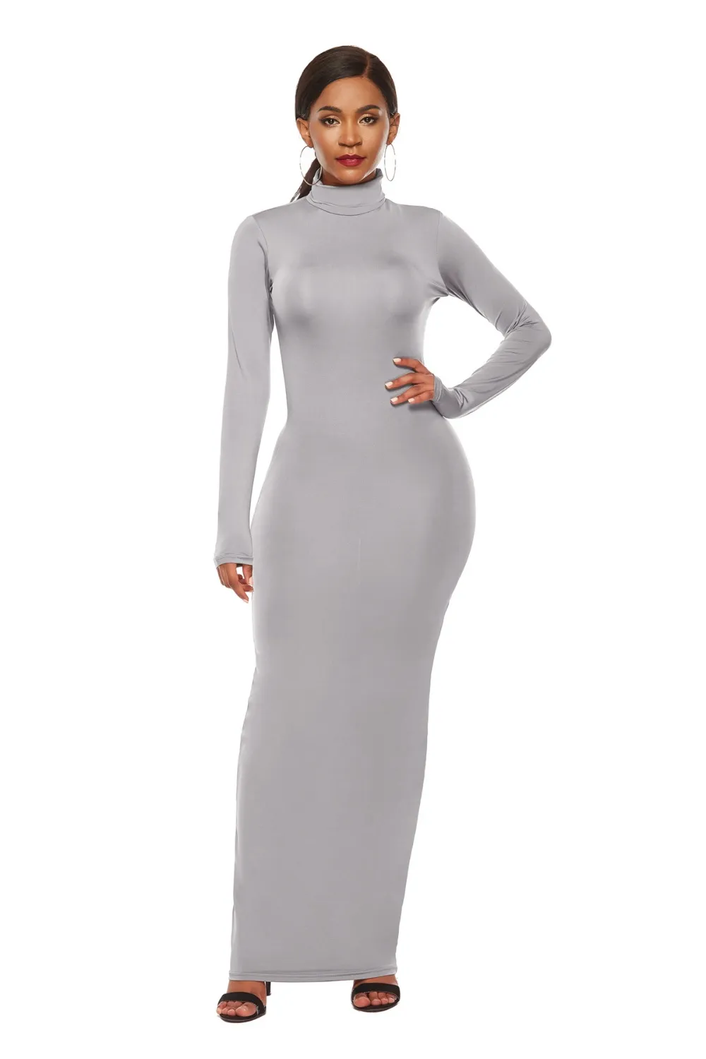 Mock Neck Long Sleeve Maxi Slim Dress, image 8