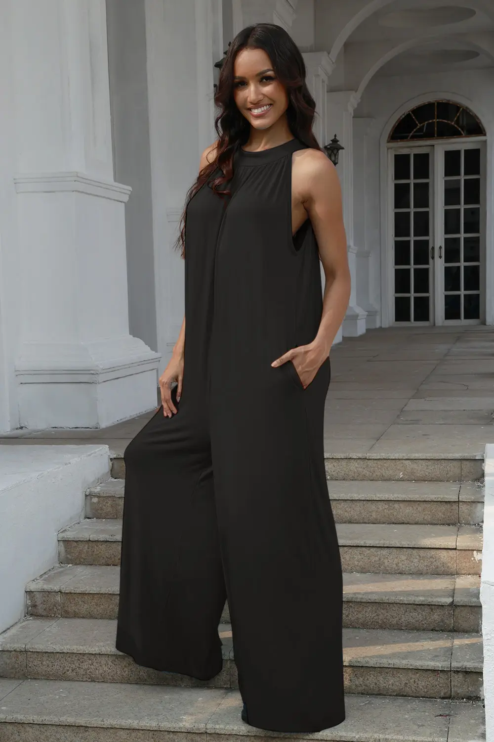 Full Size Tie Back Cutout Sleeveless Jumpsuit, image 5