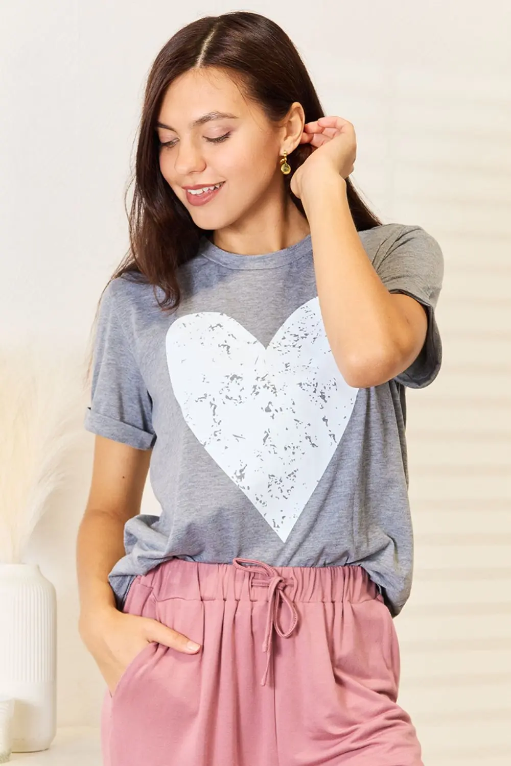 Heart Graphic Cuffed Short Sleeve T-Shirt, image 5