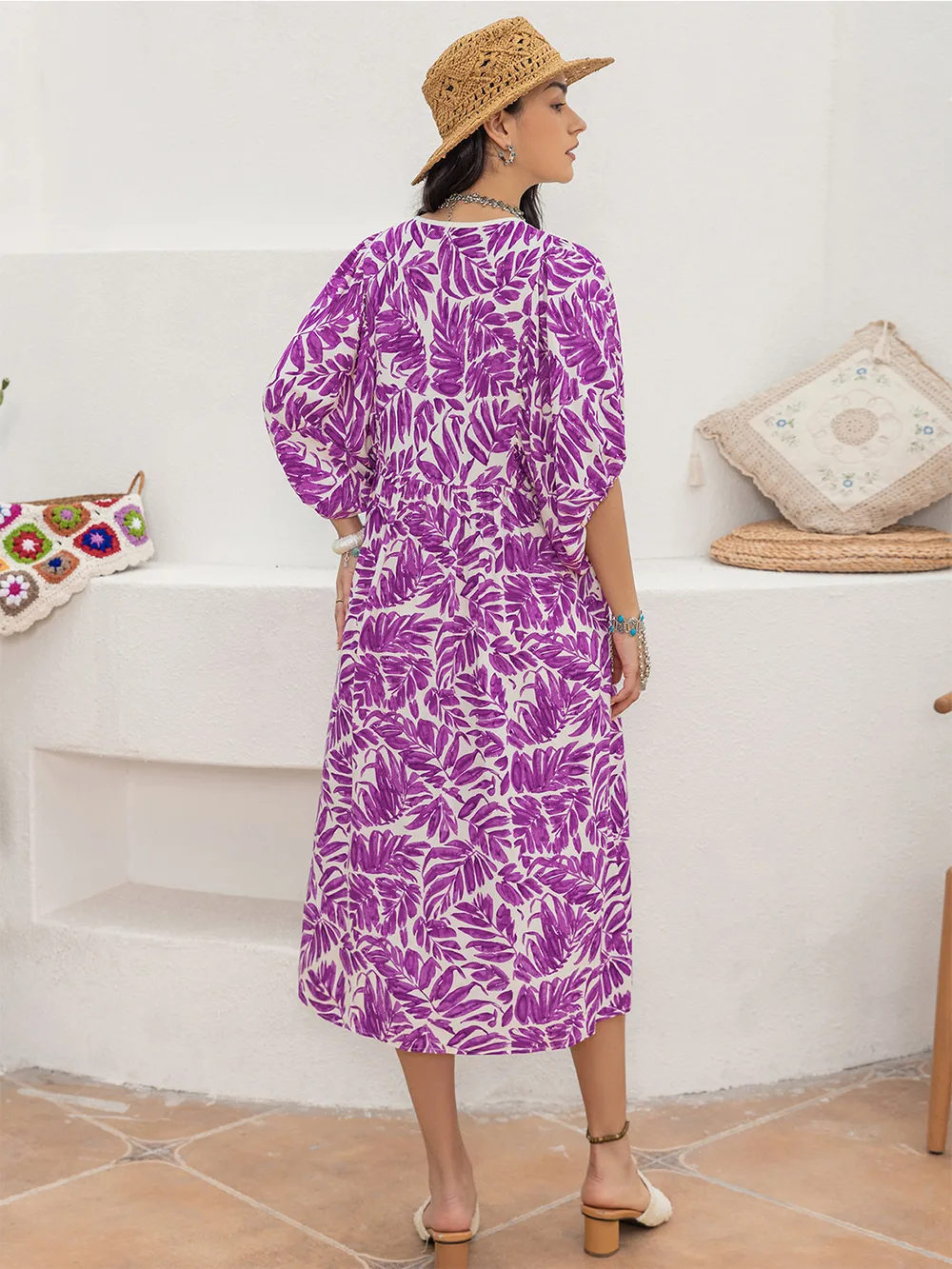 Printed Tie Neck Midi Dress, image 4