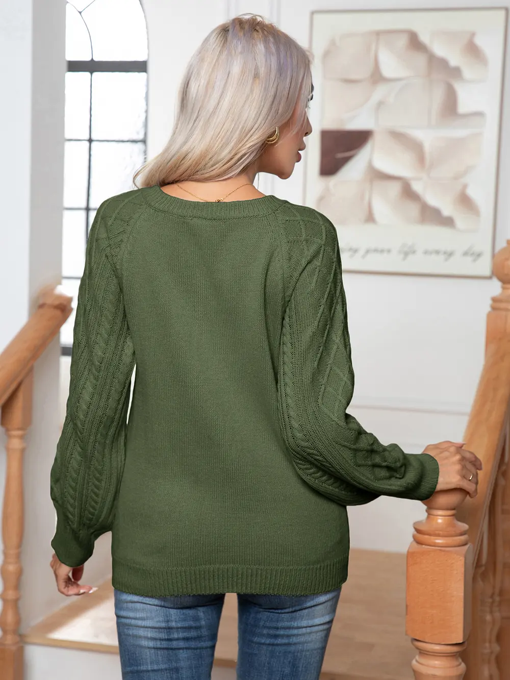 Cable-Knit Round Neck Buttoned Sweater, image 12