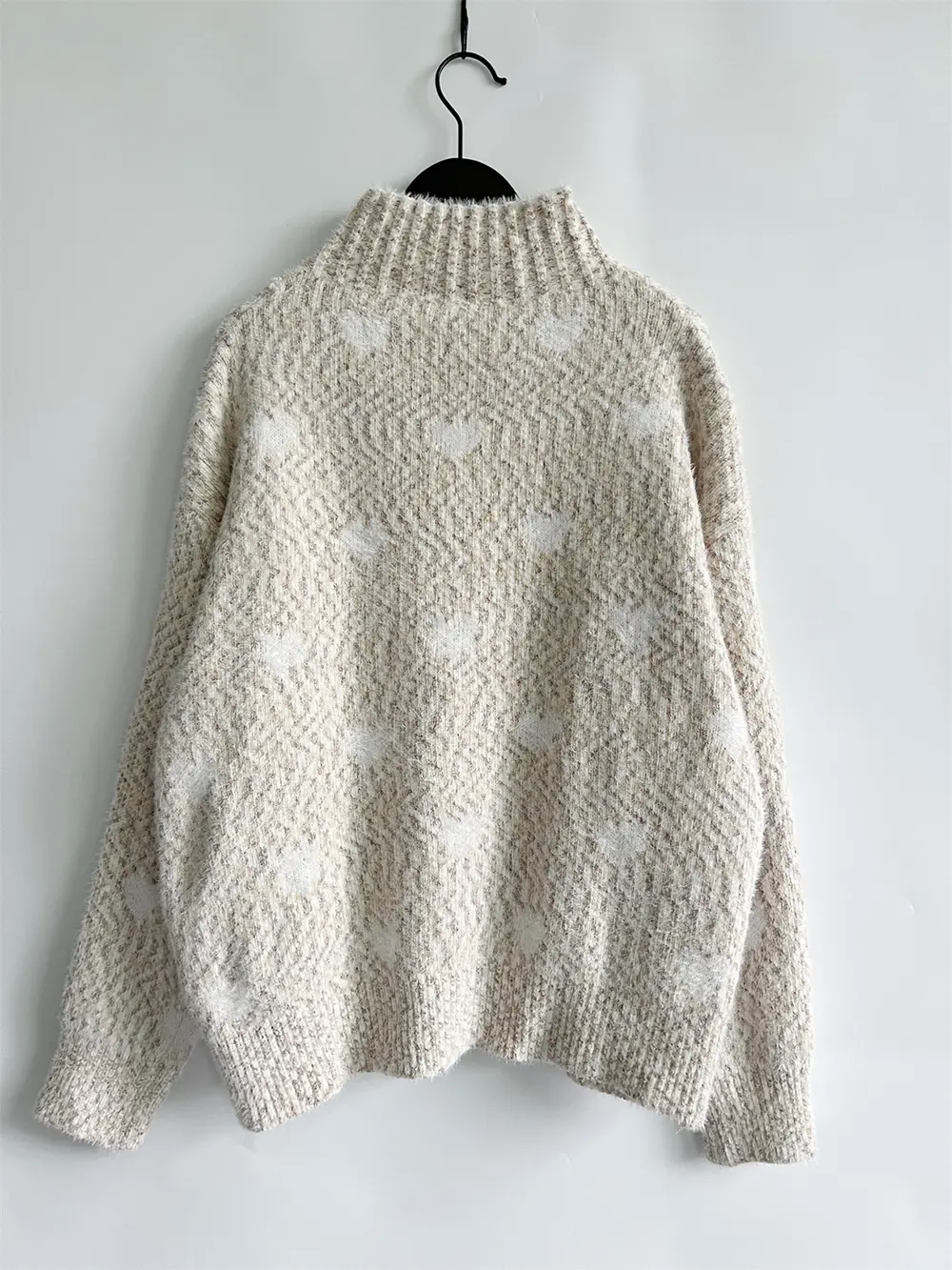 Heart Heathered Turtleneck Drop Shoulder Sweater, image 13