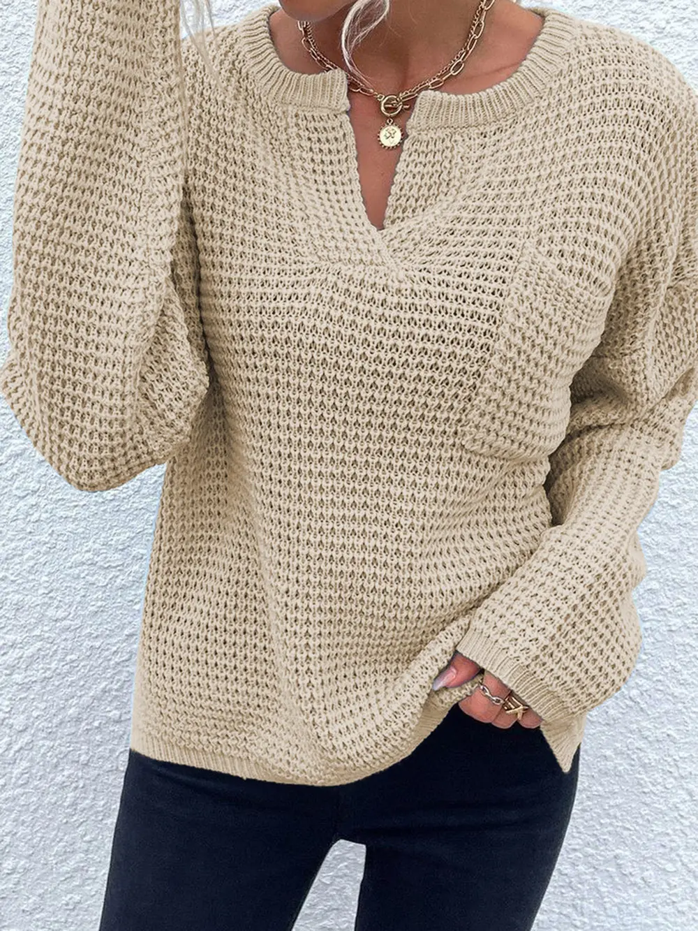Notched Long Sleeve Sweater, image 9