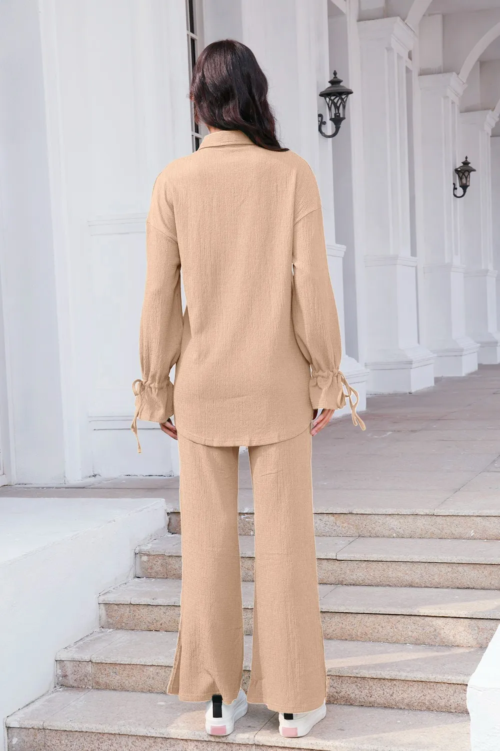 Drawstring Flounce Sleeve Shirt and Pants Set, image 7