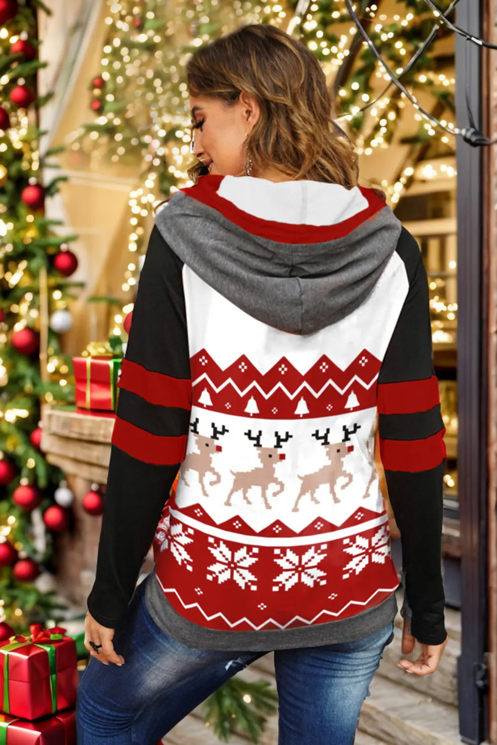 Full Size Christmas Drawstring Long Sleeve Hoodie, image 6