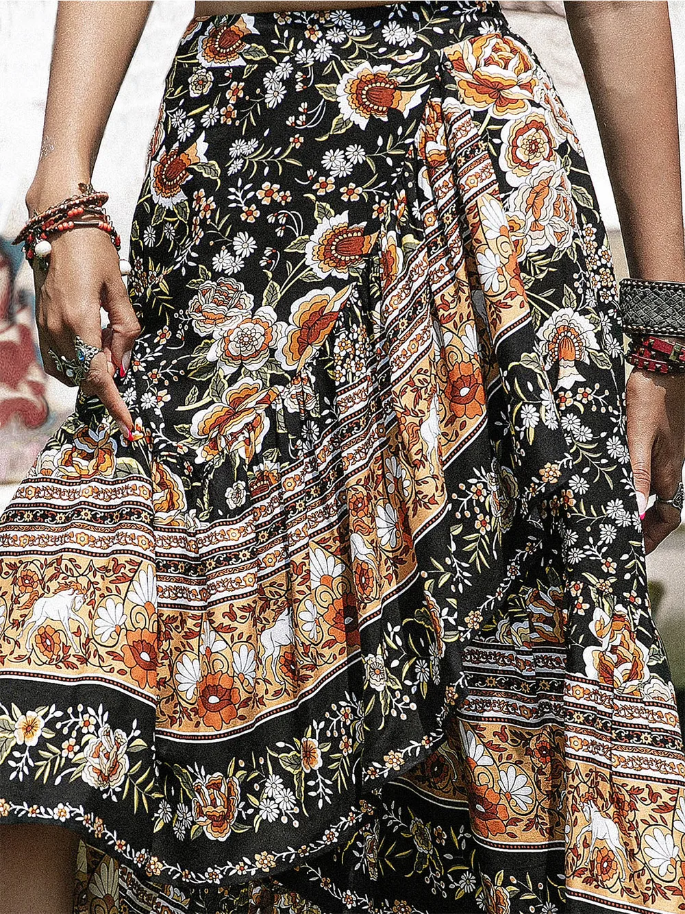 Printed High-Low Ruffle Hem Skirt, image 5