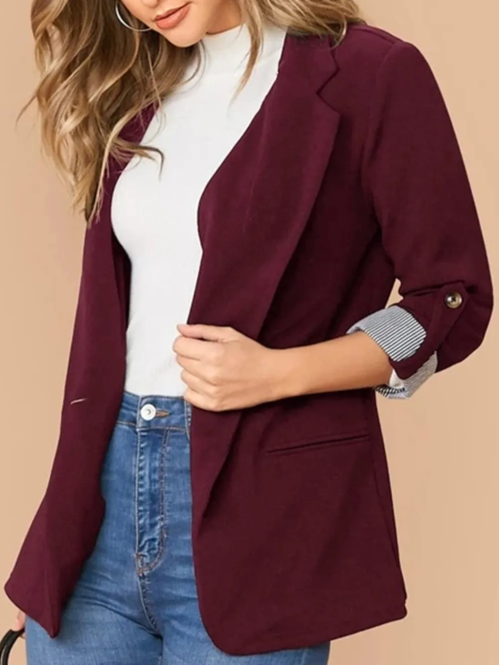 Lapel Collar Roll-Tab Sleeve Blazer, image 15