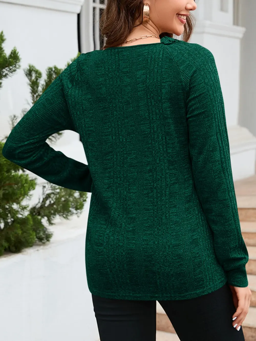 Texture Round Neck Long Sleeve Knit Top, image 9