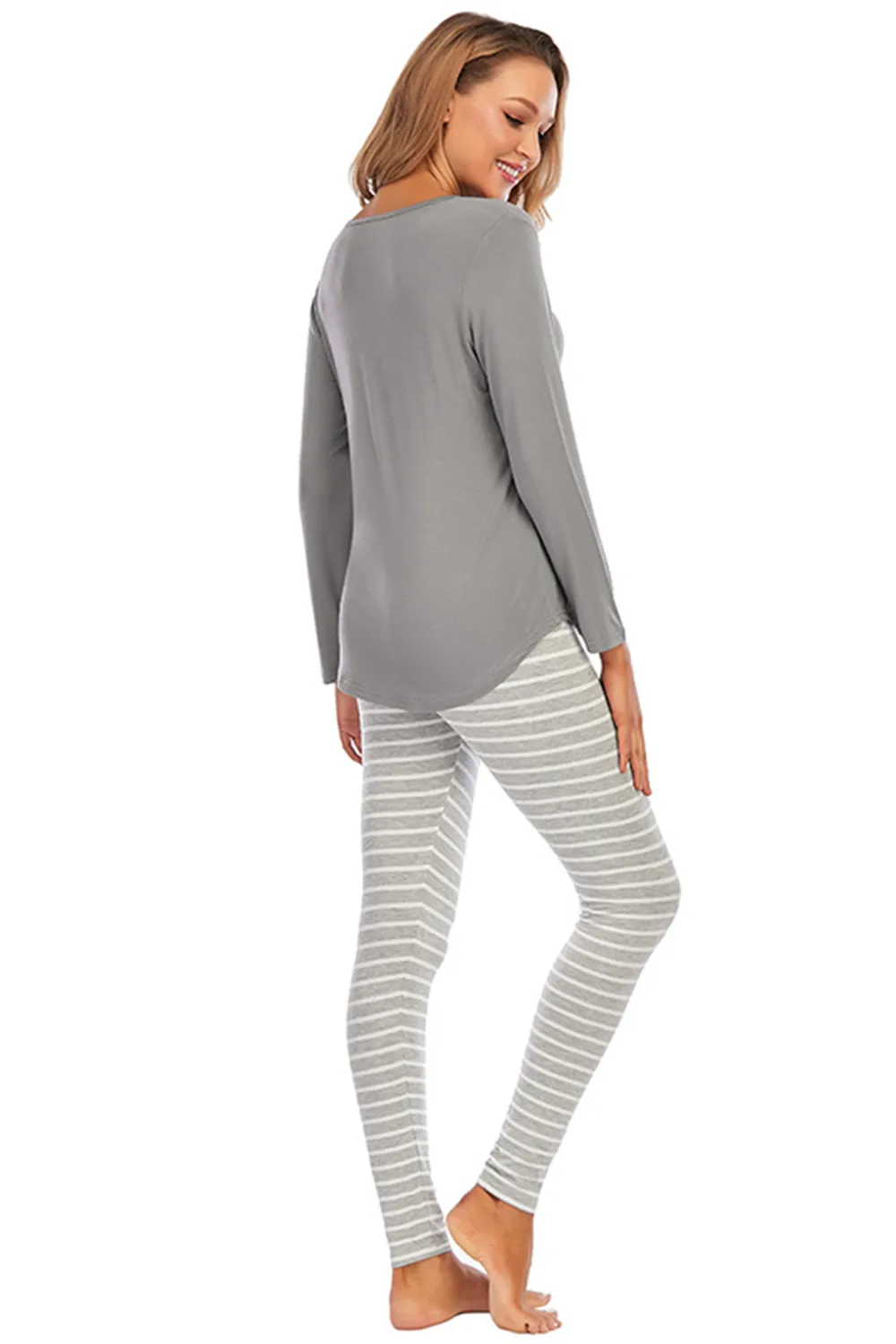 Graphic Round Neck Top and Striped Pants Set, image 2