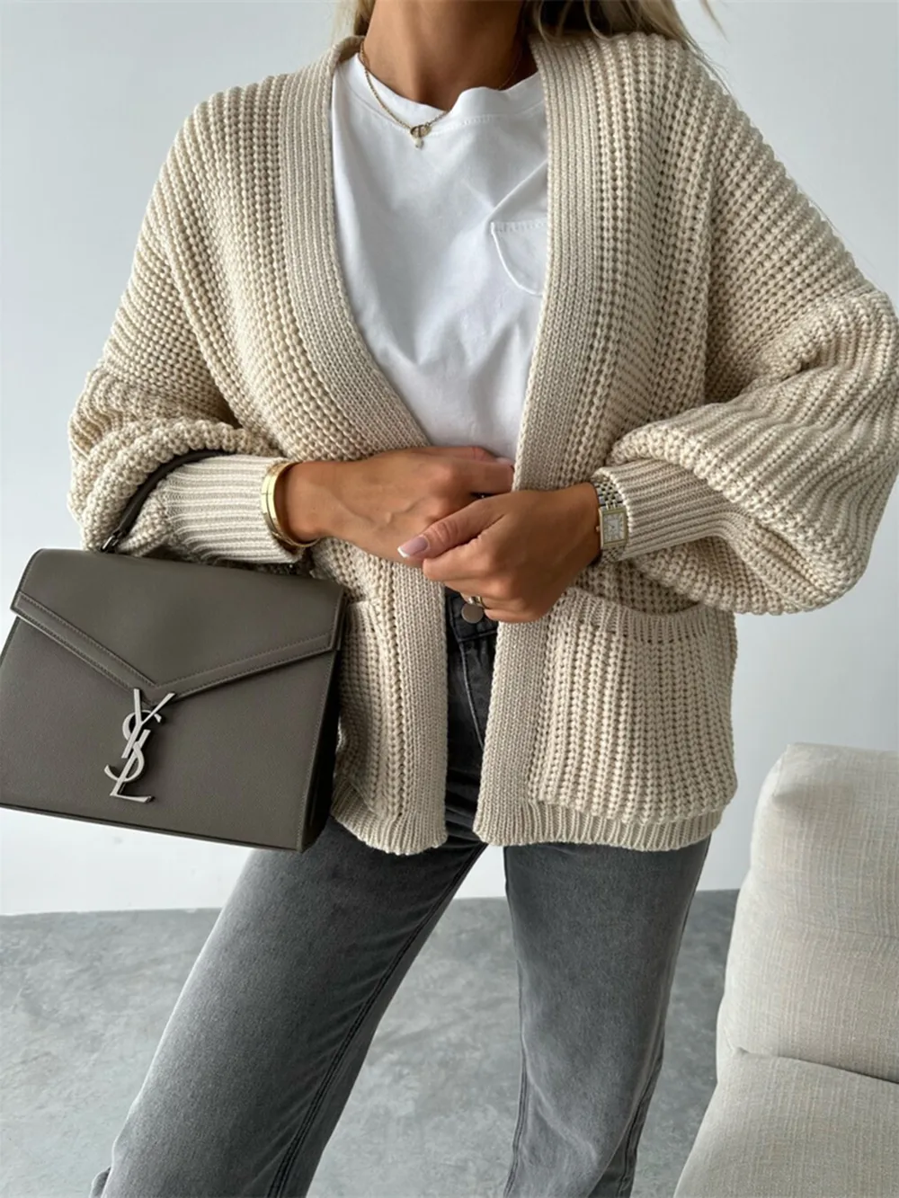 Open Front Dropped Shoulder Cardigan, image 5